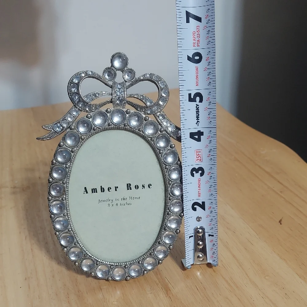Vintage Amber Rose Jewelry in the Home 3x4 Oval Picture Frame Silver Tone Bow